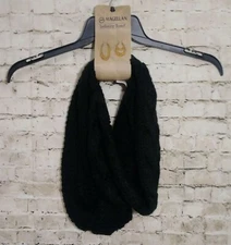 NWT! Magellan Mag Basket Weave Black Infinity Scarf Rib Knit one size OS