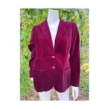 Vtg 70s Burgundy Cotton Velvet Blazer Single Breast Double Button Notched Collar