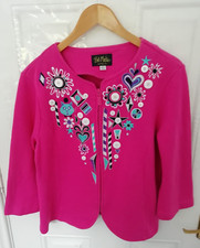 Bob Mackie Size M Pink Purple Blue Embroidered Zip Up Cardigan Jacket Top Button