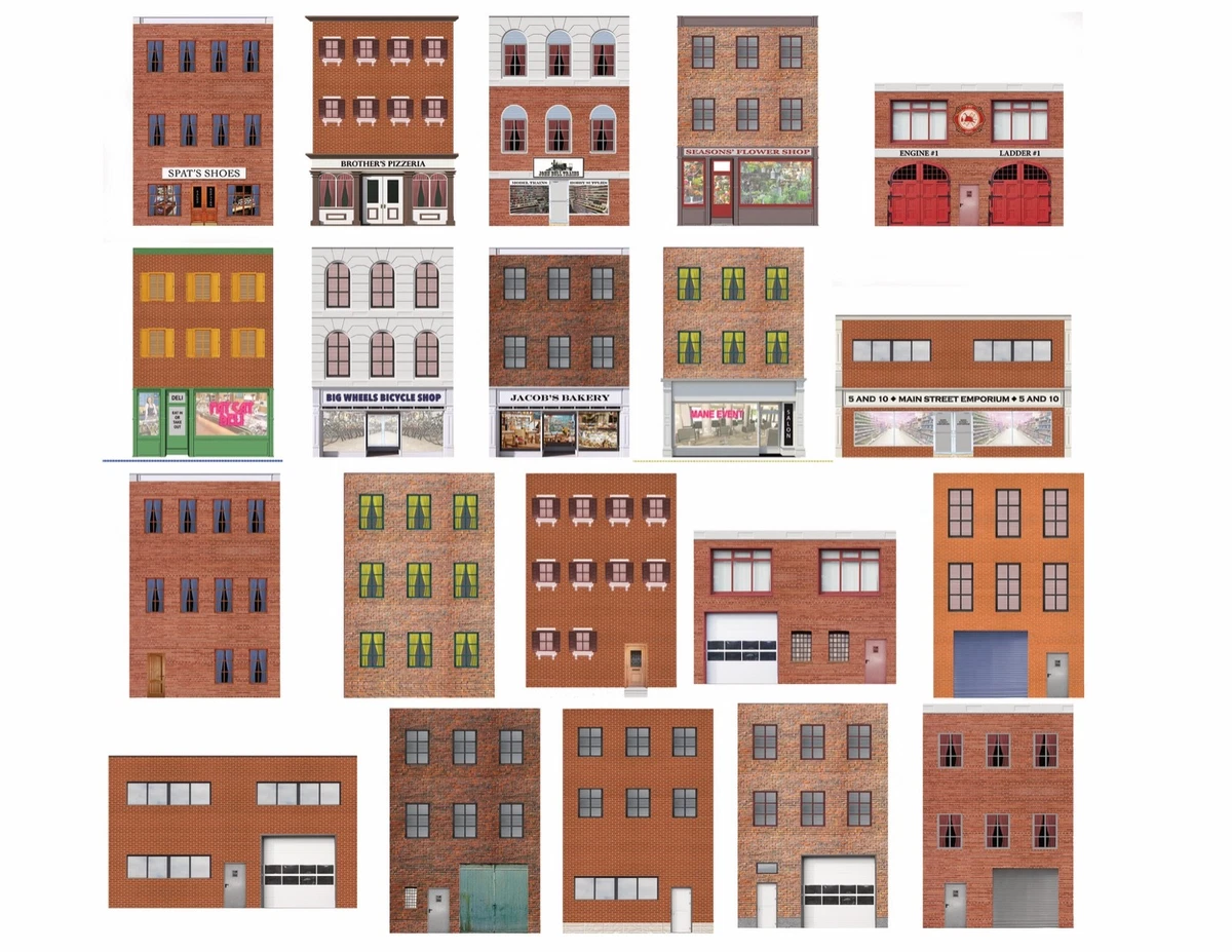 HO Scale Flat Front Buildings for Model Trains 20 Total Front and Rear Sides