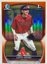2023 Bowman Chrome 1st Justin Riemer True Orange Refractor /25 Red Sox