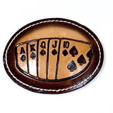 Vintage Belt Buckle Western Straight Cards Cowboy Cowgirl Tooled Leather Stitch