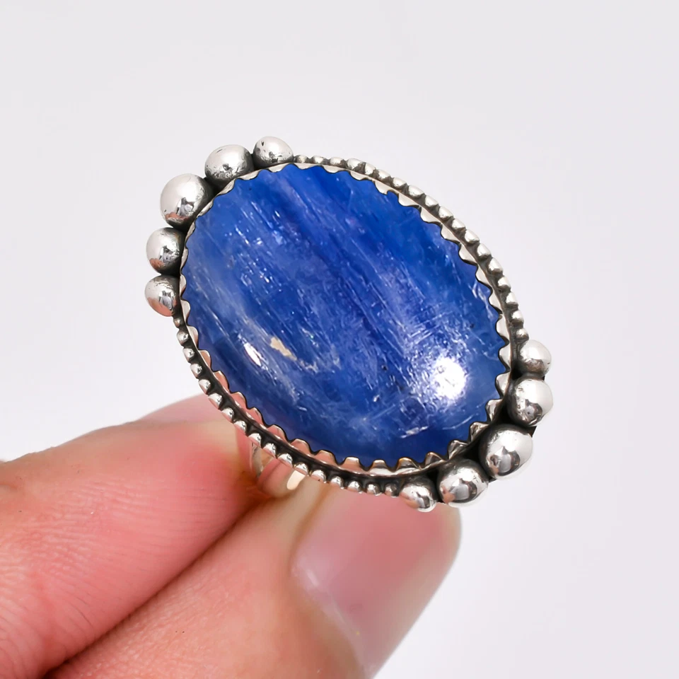 Natural Kyanite Blue Gemstone 925 Sterling Silver Ring Jewelry Gift For Friends. - Image 3 of 4