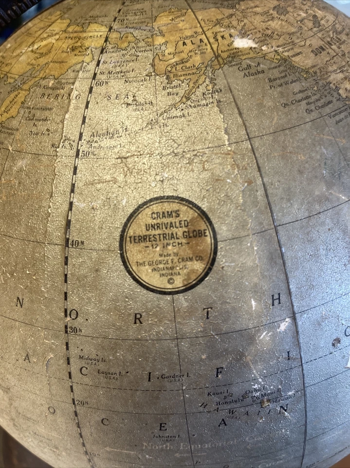 Cram’s 12" Unrivaled Terrestrial Globe; By George F. Cram Co. Ind. PRICE SLASHED - Image 2 of 4