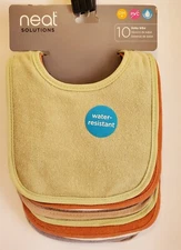 Neat Solutions Bib bundle.   10 bibs.  Water Resistant.  Neutral colors.