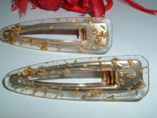 Pair of Golden Glitter 2.5" Hair Clips NWT in Gift Box