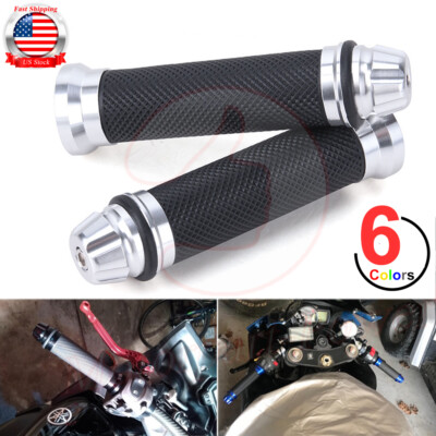 7/8'' 22mm Motorcycle Chrome Handlebar Hand Grips CNC Rubber For Honda Yamaha USA