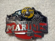 Vtg 1987 Brass/Enamel Marine Corps Belt Buckle by Siskiyou Black Red Yellow Exc