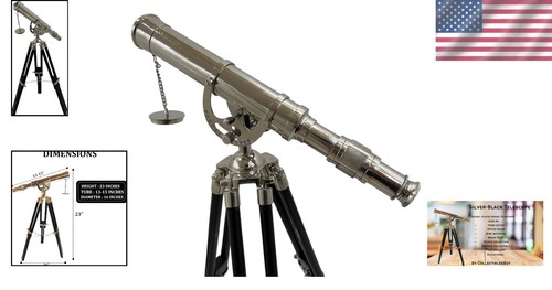 Vintage Telescope with Black Nickel Finish & Wooden Stand for Home Decor - Picture 2 of 11