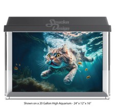 Scared Grey Cat Swimming Polyester Fish Tank Glass Backdrop Aquarium Background