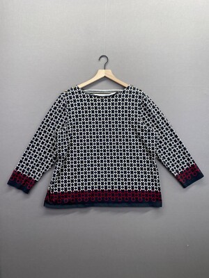 Relaxed Womens Black Shirt Geometric Long Sleeve Boat Neck Size 2X