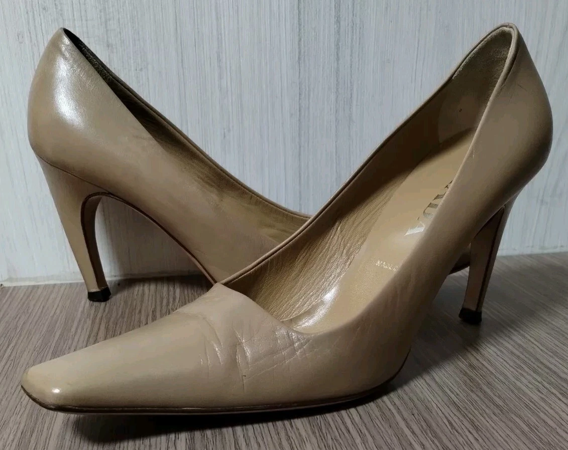 PRADA decolte con tacco in pelle marrone nudo Made in Italy US 8 EU 38 vintage