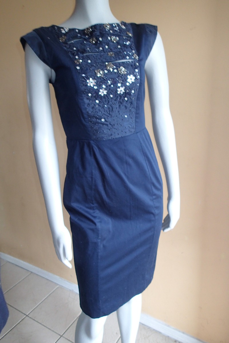 FRENCH CONNECTION dress sz 6,NAVY BLUE SEQUINS,BEADS, SLEEVELESS be | eBay