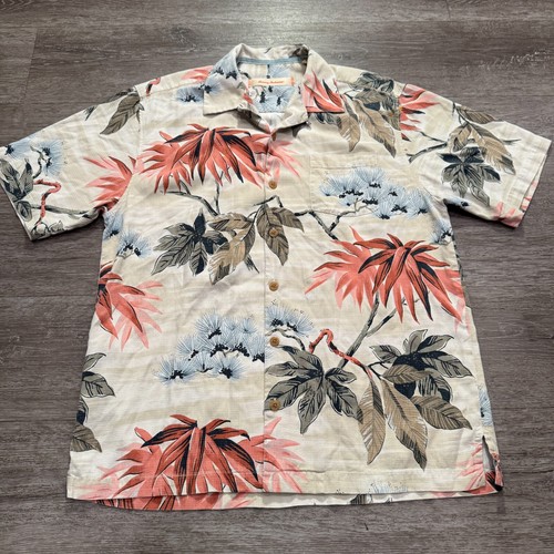 Tommy Bahama Hemd Herren Medium Blumenmuster 100 % Seide Camp Knopfleiste Erwachsene Schlaufenkragen - Bild 2 von 9