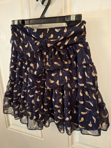 Royal Love Girls Skirt MED Smocking Bird Pattern Sash Double Row Ruffles BLUE - Picture 3 of 12