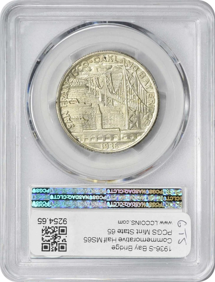 Bay Bridge Commemorative Silver Half Dollar 1936-S MS65 PCGS - Image 2 of 2