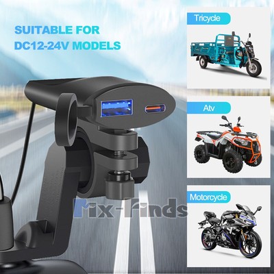 DC 12V 24V Motorcycle Phone GPS QC 3.0 USB Fast Charger Waterproof With Bracket