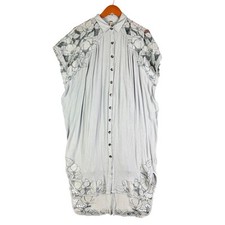 Free People Floral Pattern Crochet Dress Shirt Light Blue Cotton Lace Womens XS