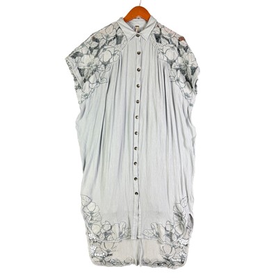 Free People Floral Pattern Crochet Dress Shirt Light Blue Cotton Lace Womens XS