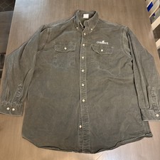 VTG 90s Mens Olive Green Carhartt Thick Canvas Work Shirt Shacket Size XL