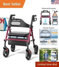 Foldable Rollator Walkers with Seat for Seniors, 8'' Big Wheels, 350 lb. Weig...