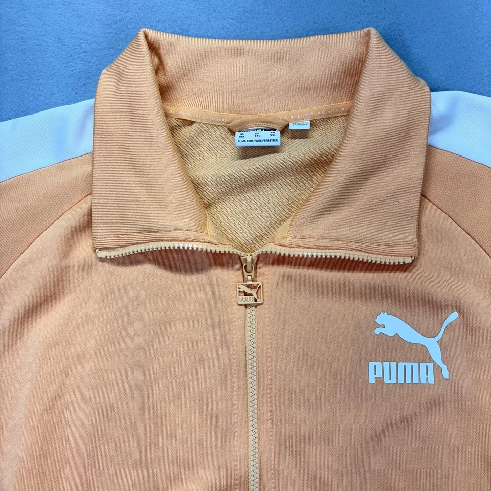 Puma трек костюм мужской 2XL оранжевый белый T7 полный молнии куртка трек брюки комплект полоски - Изображение 2 из 4