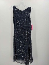 Pre-Owned Pisarro Nights Navy Size 4 Sequin Knee Length Sleeveless Dress