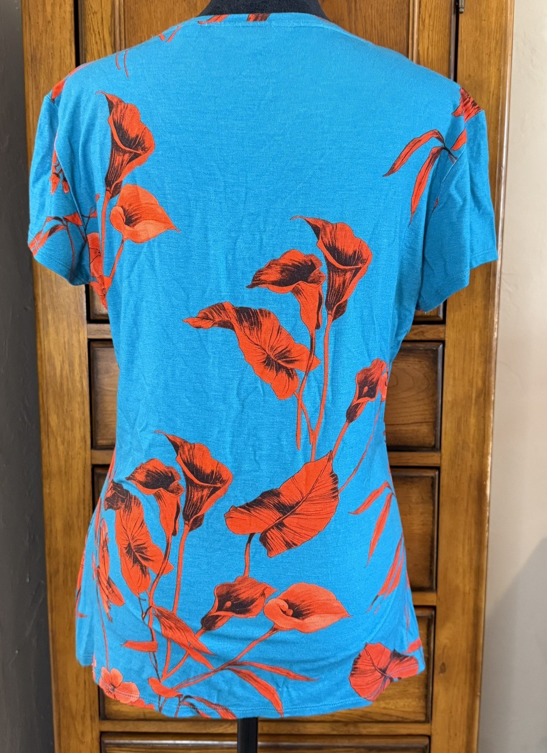 Ted Baker Dillia Fantasia Floral Fitted T-Shirt Top Turquoise Red Size 3 US 8 