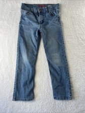 Wrangler Boys 105 Regular Taper Jeans Size 8 Slim Blue Denim Red Zipper Stretch