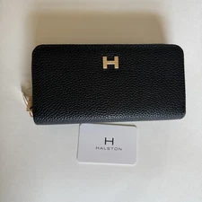 H Halston Women's Monogram Black Messenger Doble Zipper Bifold Medium Wallet NEW
