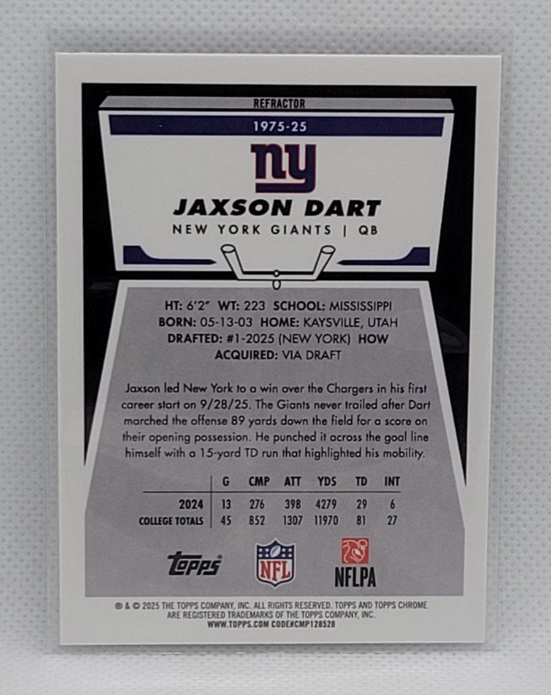 2025 Topps Chrome Jaxson Dart RC Refractor 1975-25 Giants | eBay