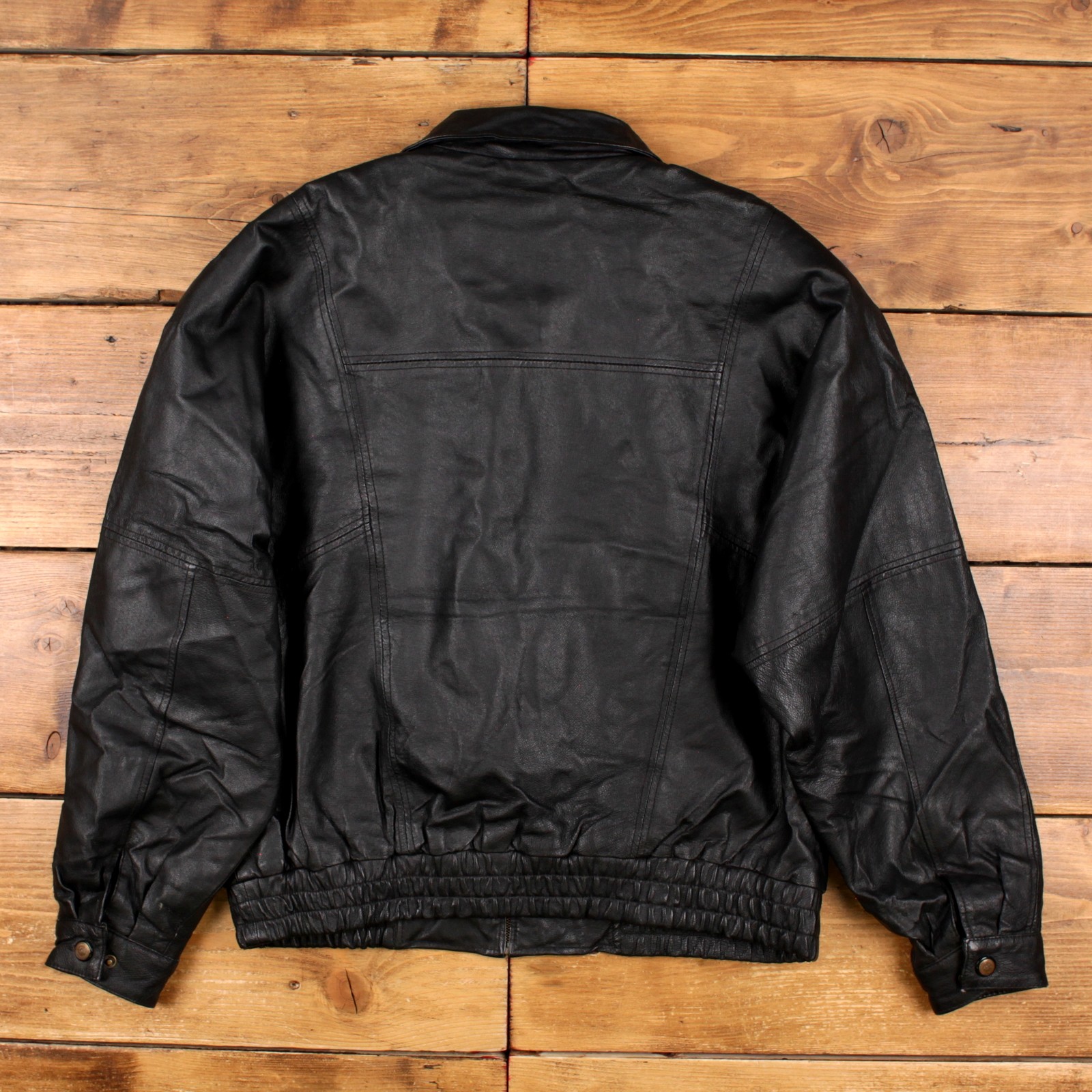 Vintage Basic Editions Leather Jacket L Bomber Bl… - image 2