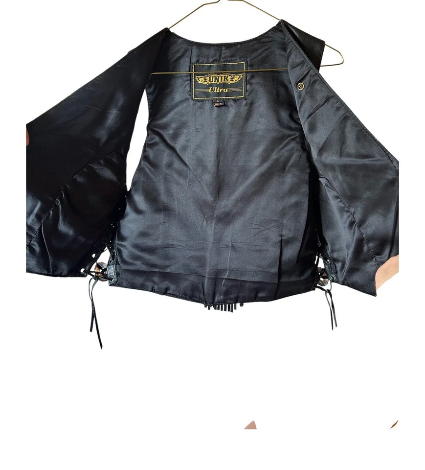 Chaleco Unik Ultra Grueso Negro Flecos Cuero Mujer’s Grande Motociclista Motocicleta LEER Foto 2 de 4