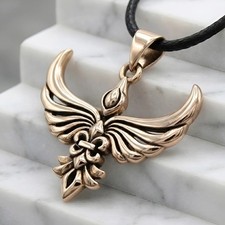 Collar Colgante Fénix Flor De Lis Bronce - Símbolo Pájaro Fuego Heráldica Francesa