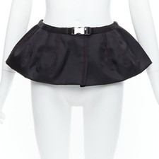 PRADA 2008 black nylon silver logo buckle fabric peplum belt IT38 XS