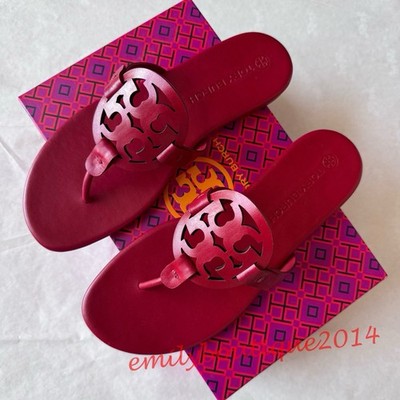 NIB Tory Burch Miller Size 8.5 Tory Red Calf Leather Sandals 90582