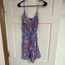 Express Floral Sundress Blue/Red/White Short V-Neck Ruffle Spaghetti Straps M