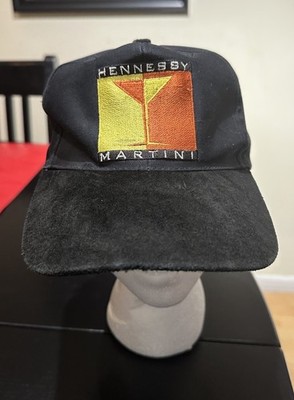 Vintage 90s Hennessy Martini Cognac SnapBack Hat Cap Suede Brim RARE Black Promo