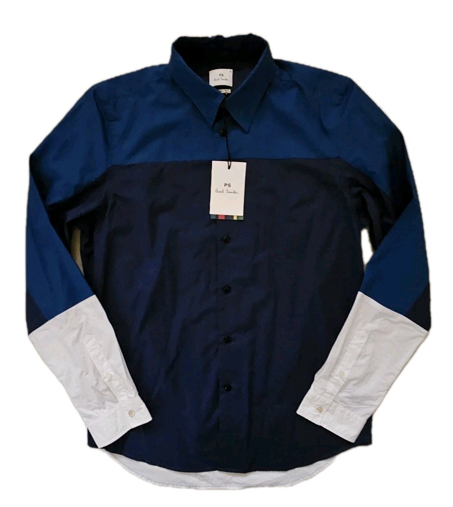 PAUL SMITH Shirt Mens M Tailored Fit White And Twotone Blue Cotton