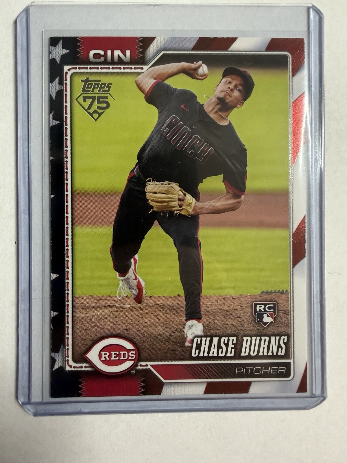 2026 Topps Series 1 Chase Burns RC #312 Independence Day 57 /76 SSP Reds
