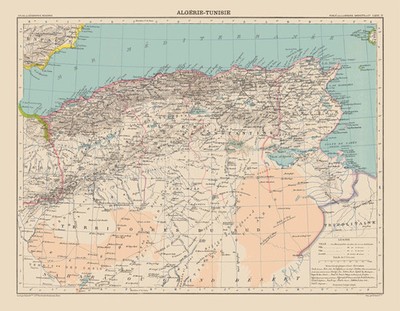 Historic Map - Algeria Tunisia - Schrader 1908 - Vintage Wall Art