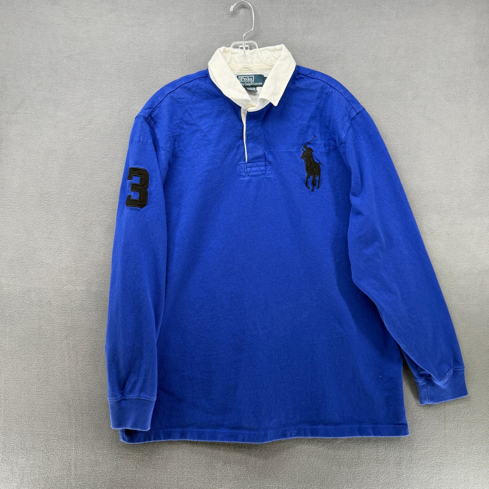Polo Ralph Lauren Rugby Shirt Mens XL Blue Black Large Pony Logo 3 Long Sleeve