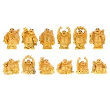 Happy Laughing Buddha Statue Golden Feng Shui Buddha Ornament Wohndeko 6-teiliges Set
