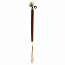 Long Metal Shoe Horn Schima Wood Handle Solid Brass Lion Head 16.30in