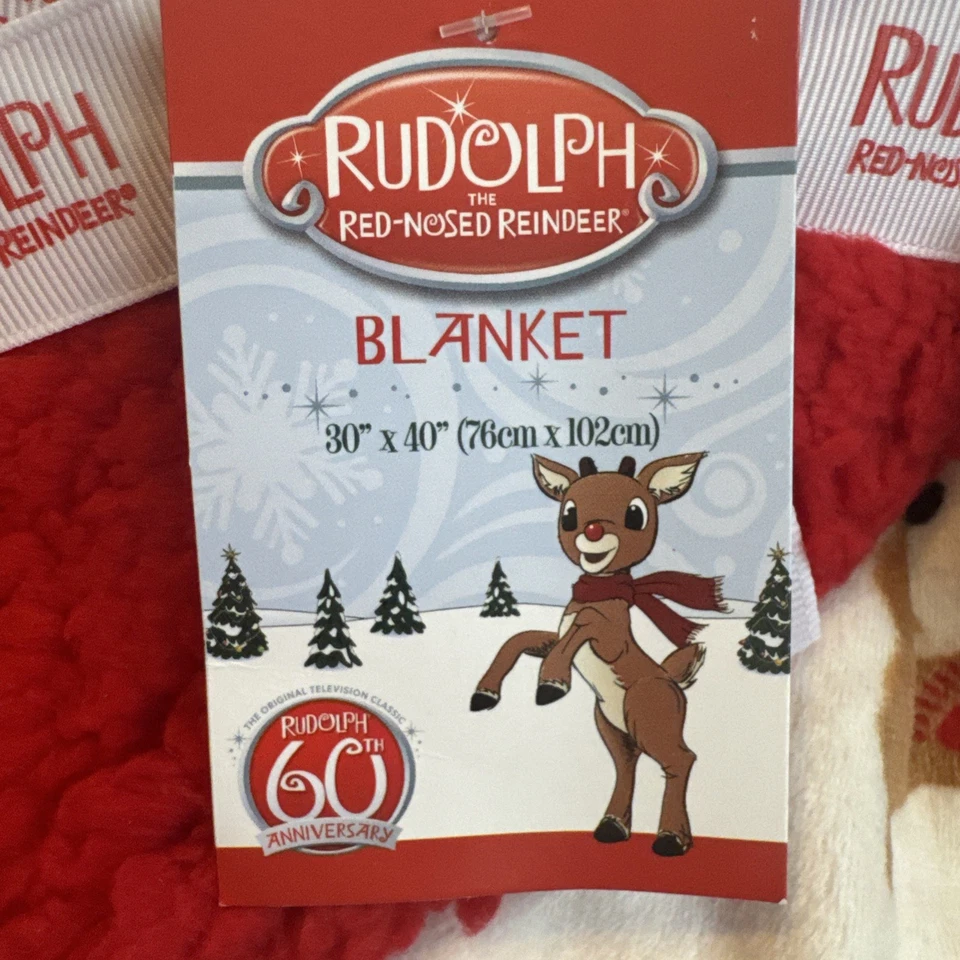 Rudolph The Red Nosed Reindeer Fleece Blanket Rudolph & Santa 30x40 New - Image 3 of 4