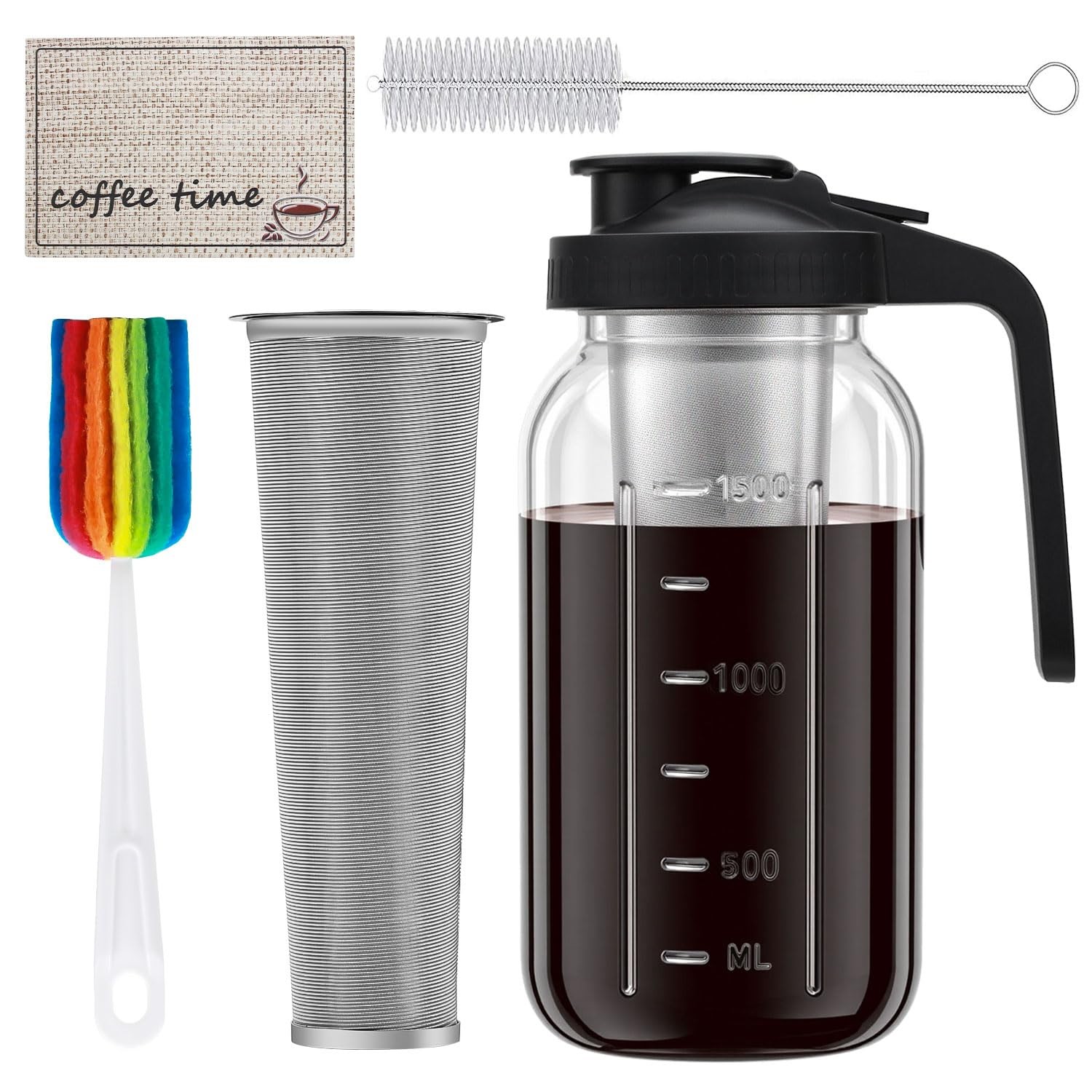 Cold Brew Coffee Maker, 64oz Iced Coffee Tea Pitcher with Stainless Steel Fil...