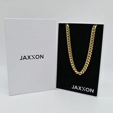 Jaxxon Mens Gold Plated Cuban Link Chain Necklace 22" With Box