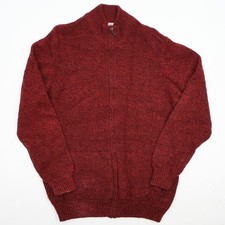 L.L.Bean Men's L-Tall Red Lambswool Full Zip Mock Neck Sweater Cardigan Warm