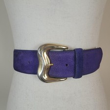 Vintage Purple Suede Leather Belt Small Wide Gold Sculptural Statement Waist 80s
