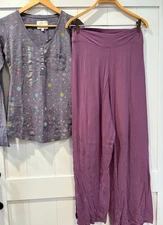 Victoria's Secret PJ or Lounge Set LS Thermal Henley Snowflakes Purple Pants MED